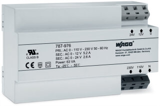 Transformatorstromversorgung 787-976 AC 230 V / 12-24 V 63 VA