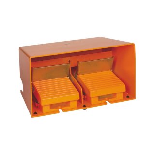 Fußschalter, Harmony XPE, doppelt, Metall, orange, 1-stufig, 4Ö+4S, IP66, mit Schutzhaube, mit Verriegelung