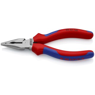 KNIPEX 08 22 145 Spitz-Kombizange mit Mehrkomponenten-Hüllen schwarz atramentiert 145 mm