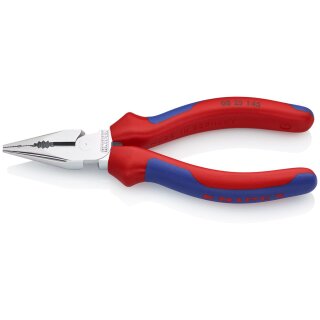 KNIPEX 08 25 145 Spitz-Kombizange mit Mehrkomponenten-Hüllen verchromt 145 mm