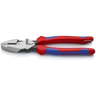 KNIPEX 09 12 240 T Kraft-Kombizange "Linemans Pliers" amerikanisches Modell mit schlanken Mehrkomponenten-Hüllen, mit integrierter Befestigungsöse zum Anbringen einer Absturzsicherung schwarz atramentiert 240 mm