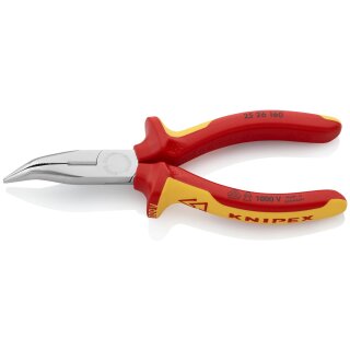 KNIPEX 25 26 160 Flachrundzange mit Schneide (Radiozange) isoliert mit Mehrkomponenten-Hüllen, VDE-geprüft verchromt 160 mm