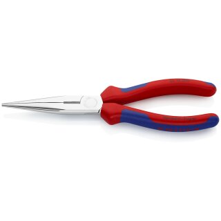 KNIPEX 26 15 200 Flachrundzange mit Schneide (Storchschnabelzange) mit Mehrkomponenten-Hüllen verchromt 200 mm