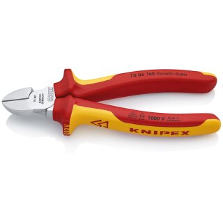 KNIPEX 70 06 160 Seitenschneider isoliert mit Mehrkomponenten-Hüllen, VDE-geprüft verchromt 160 mm