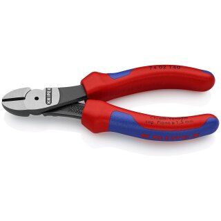 KNIPEX 74 02 140 Kraft-Seitenschneider mit Mehrkomponenten-Hüllen schwarz atramentiert 140 mm