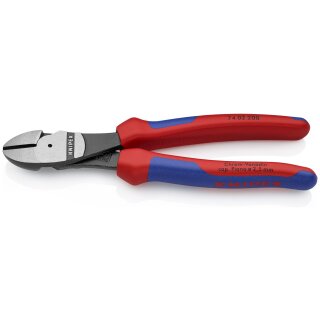 KNIPEX 74 02 200 Kraft-Seitenschneider mit Mehrkomponenten-Hüllen schwarz atramentiert 200 mm