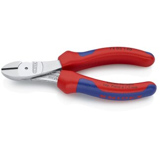 KNIPEX 74 05 140 Kraft-Seitenschneider mit Mehrkomponenten-Hüllen verchromt 140 mm