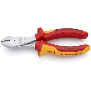 KNIPEX 74 06 160 Kraft-Seitenschneider isoliert mit Mehrkomponenten-Hüllen, VDE-geprüft verchromt 160 mm