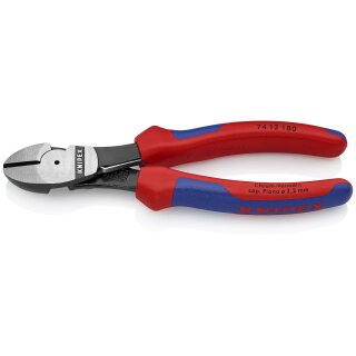 KNIPEX 74 12 180 Kraft-Seitenschneider mit Mehrkomponenten-Hüllen schwarz atramentiert 180 mm