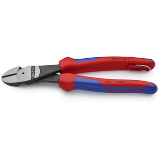 KNIPEX 74 22 200 T Kraft-Seitenschneider mit Mehrkomponenten-Hüllen, mit integrierter Befestigungsöse zum Anbringen einer Absturzsicherung schwarz atramentiert 200 mm