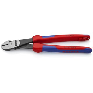 KNIPEX 74 22 250 T Kraft-Seitenschneider mit Mehrkomponenten-Hüllen, mit integrierter Befestigungsöse zum Anbringen einer Absturzsicherung schwarz atramentiert 250 mm