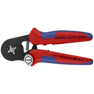 KNIPEX 97 53 04 SB Selbsteinstellende Crimpzange für Aderendhülsen mit Seiteneinführung mit Mehrkomponenten-Hüllen brüniert 180 mm (SB-Karte/Blister)