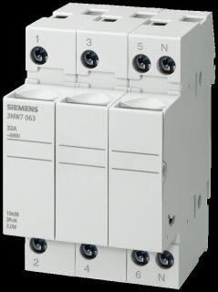 Siemens - 3NW7063 - SENTRON, Zylindersicherungshalter, 10x38 mm, 3P+N, In: 32 A, Un AC: 690 V
