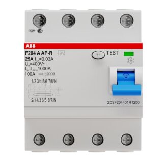 ABB - 2CSF204401R1250 - F204A-25/0,03AP-R FI-Schutzschalter 4P,Typ A,25A,30mA,kurzzeitverzögert