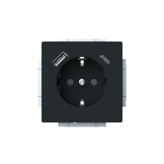 Busch-Jaeger - 2CKA002011A6312 - SCHUKO® USB-Steckdosen-Einsatz Safety+ mit  USB A/C schwarz matt  - Plattform