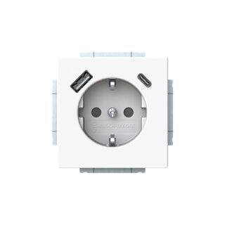 Busch-Jaeger - 2CKA002011A6306 - SCHUKO® USB-Steckdosen-Einsatz Safety+ mit  USB A/C studioweiß  - Plattform 63